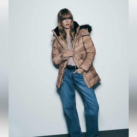 ZARA LONGLINE HOODED QUILTED FEATHER AND DOWN COAT - Picture 3 of 13